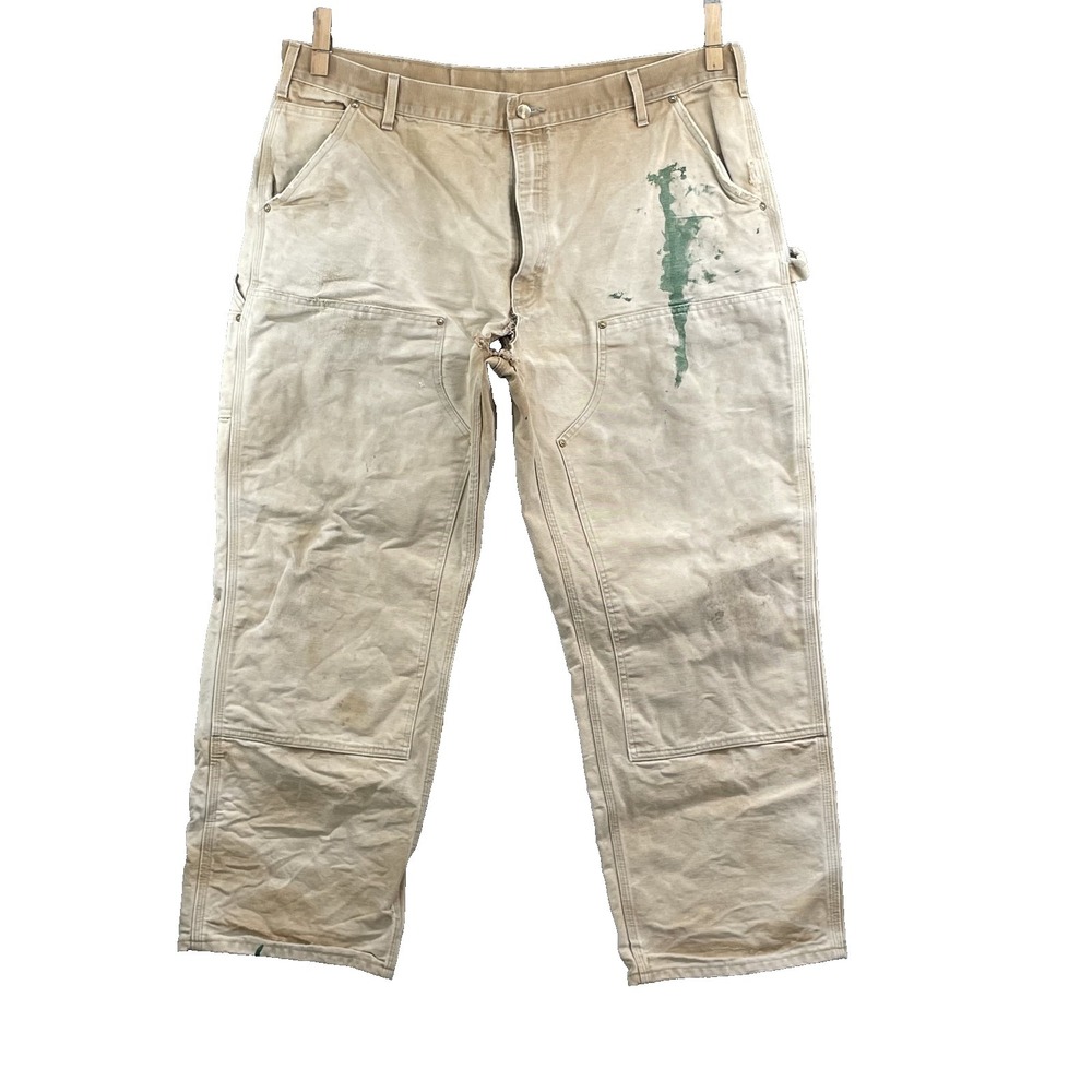Vintage Double Knee Carhartt B01 Pants Men 40x28* Brown Loose Baggy Workwear USA